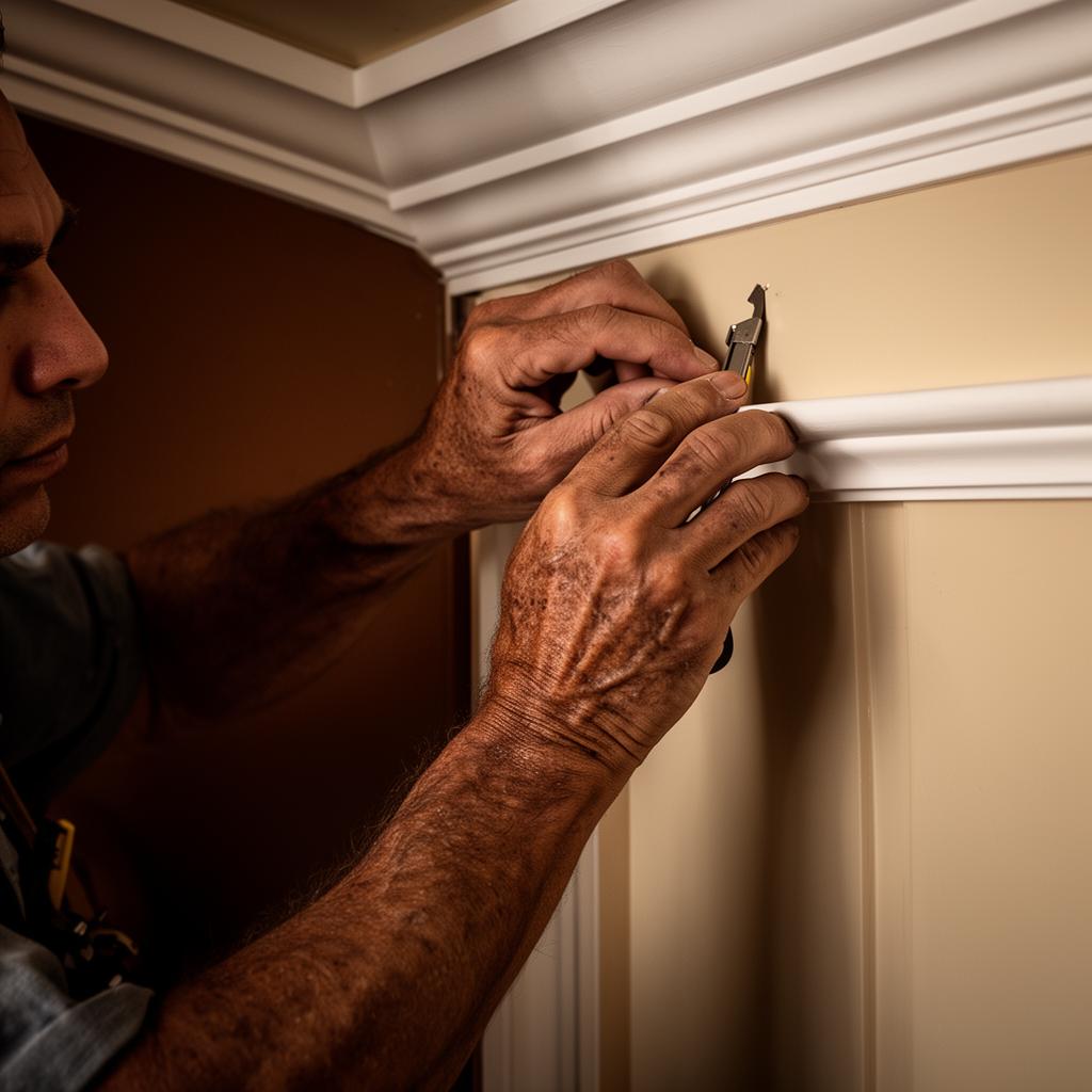 Master carpenter installing crown molding